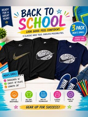 Nike Men’s Small T-Shirt Bundle Lot of 3 Black Navy Graphic Tees Back to School